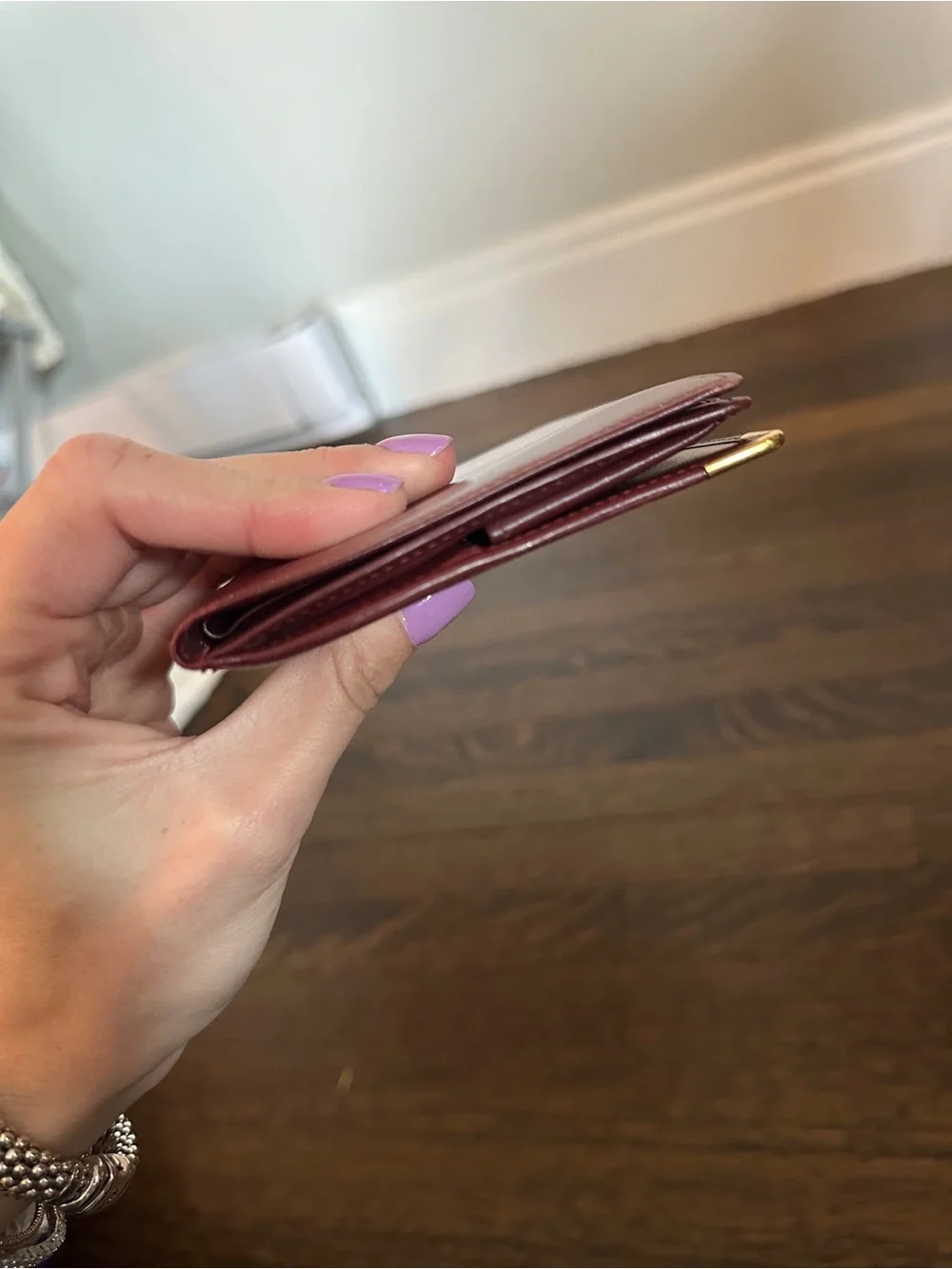 Cartier Burgundy Leather Card Holder with Gold Corners